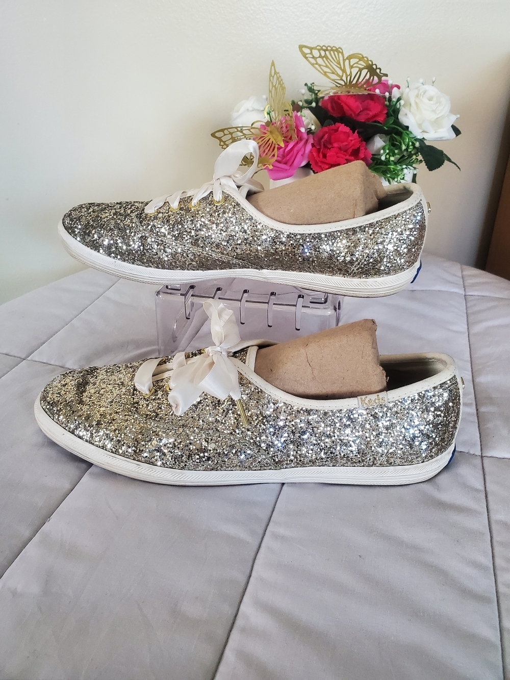 Keds x Kate Spade New York Champion Platinum Gold Glitter Sneakers Size 8 - Picture 3 of 8